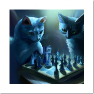 Two Blue Cats Attempt to Figure Out the Rules of Chess Posters and Art